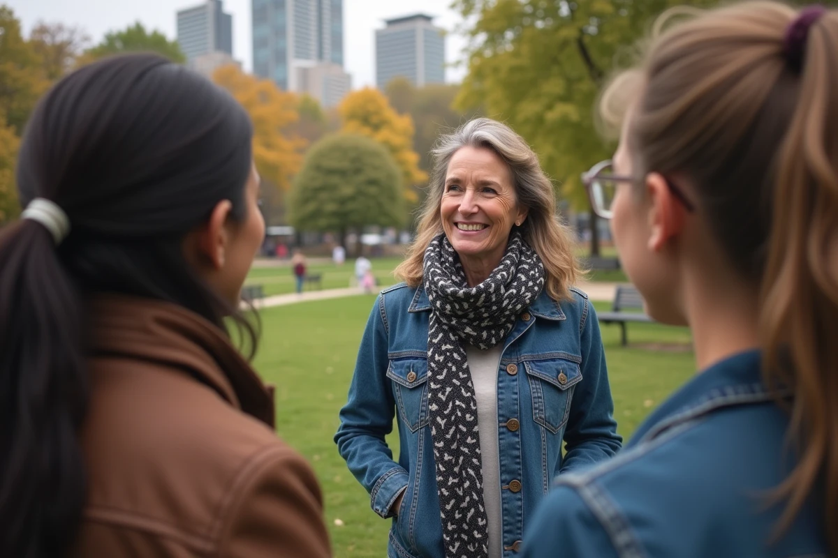 Annabel Fam partage un moment joyeux avec des jeunes dans un parc