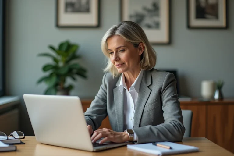 Femme d affaires assise à un bureau moderne en intérieur