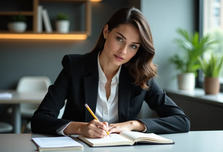 Femme en bureau professionnel prenant des notes