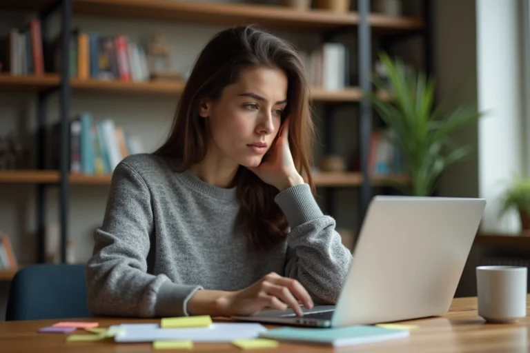 Femme consultant son ordinateur portable pour retrouver ses favoris après la fermeture d'un site web