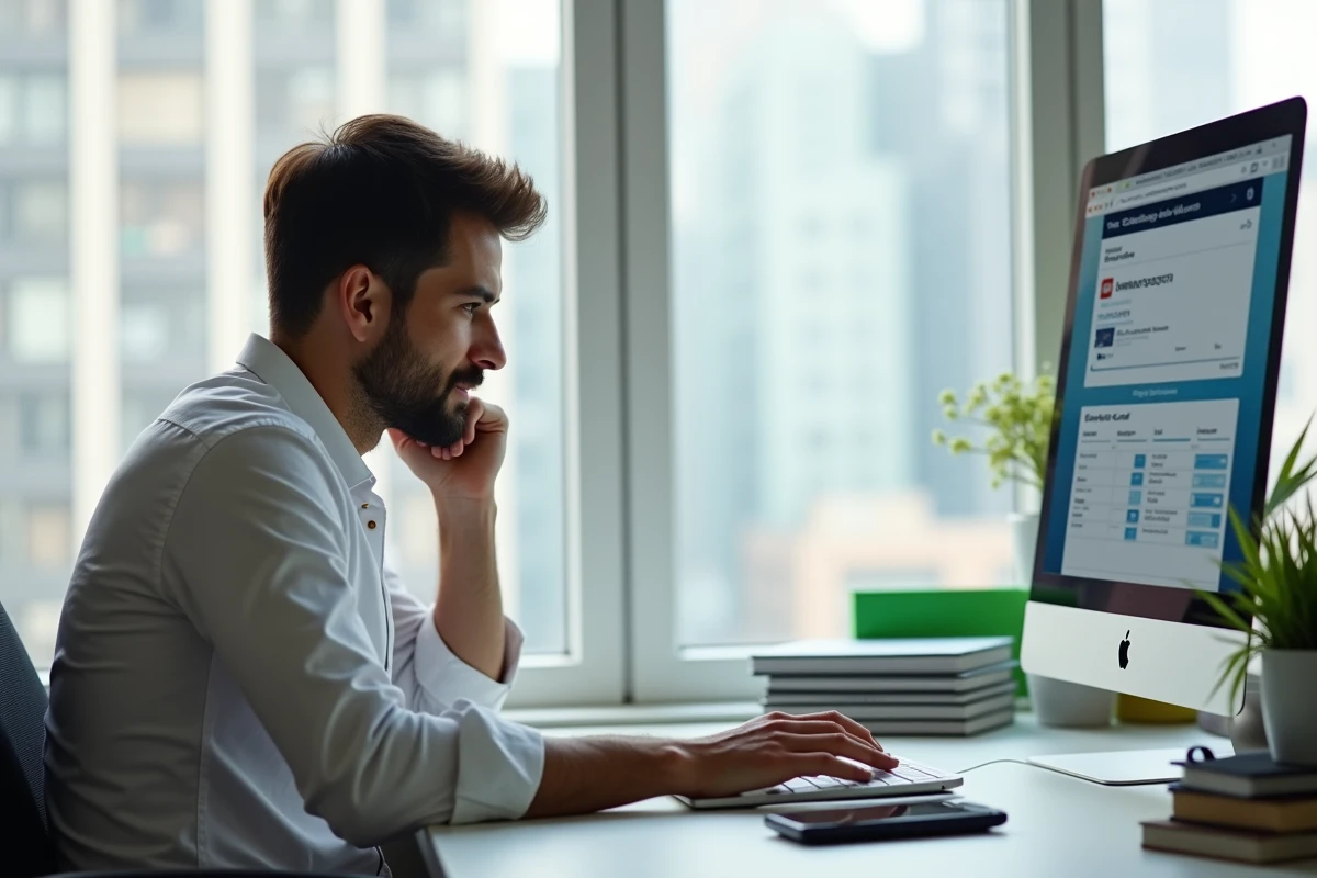 Jeune homme vérifiant ses finances sur son ordinateur portable