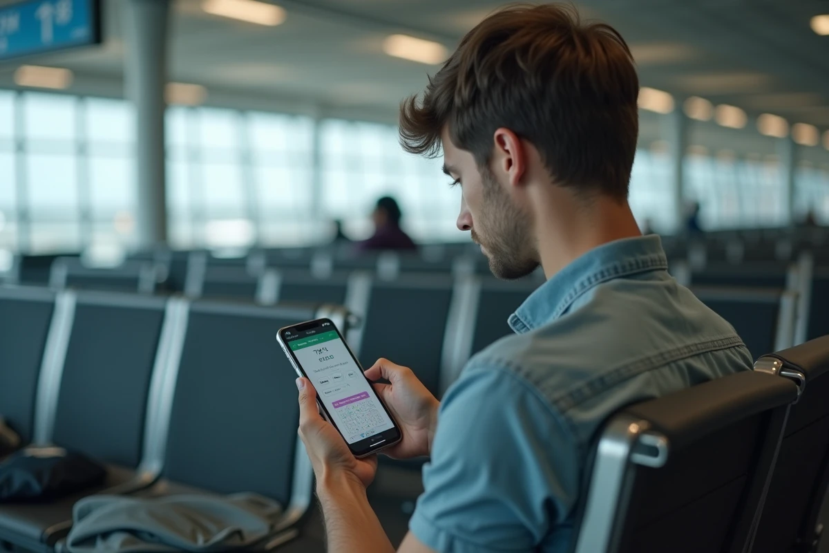 Jeune homme choisissant son siège en ligne à l